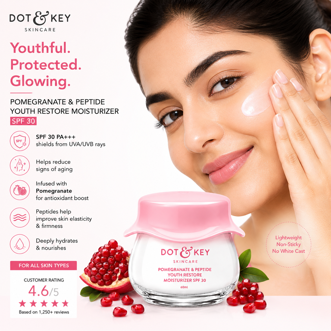 DOT & KEY Pomegranate & Peptide Youth Restore Moisturizer SPF 30 (60ml)