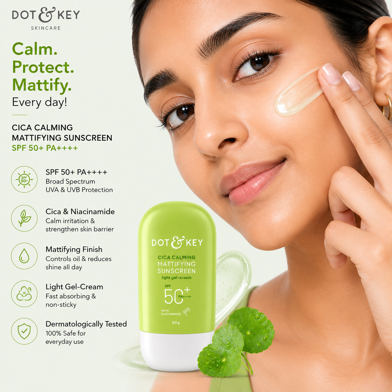 DOT & KEY Cica Calming Mattifying Sunscreen SPF 50+ PA++++ (50g)