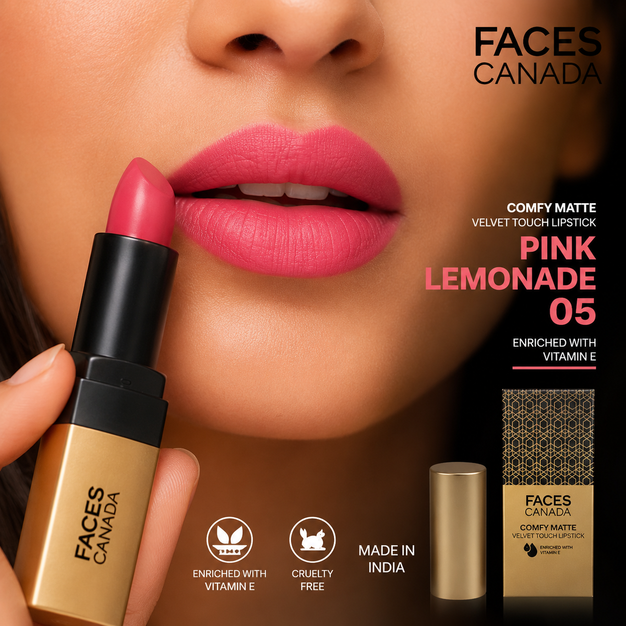 Faces Canada Comfy Matte Lipstick | Pink Lemonade 05 | 4.2g