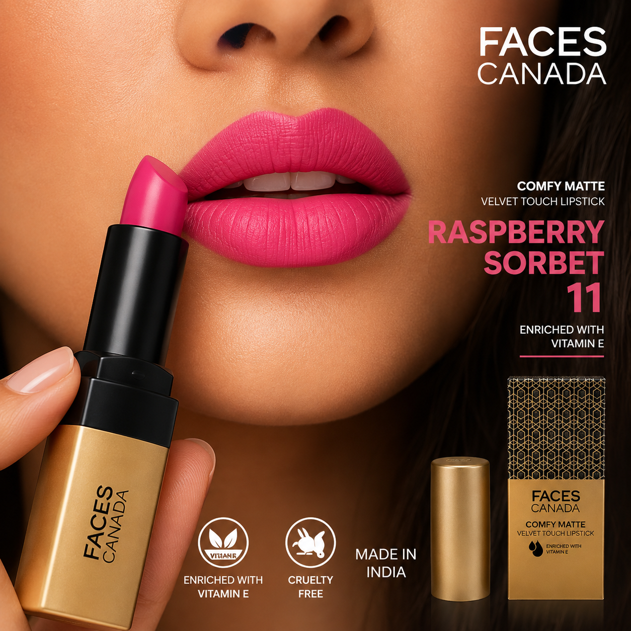 Faces Canada Comfy Matte Lipstick | Raspberry Sorbet 11 | 4.2g