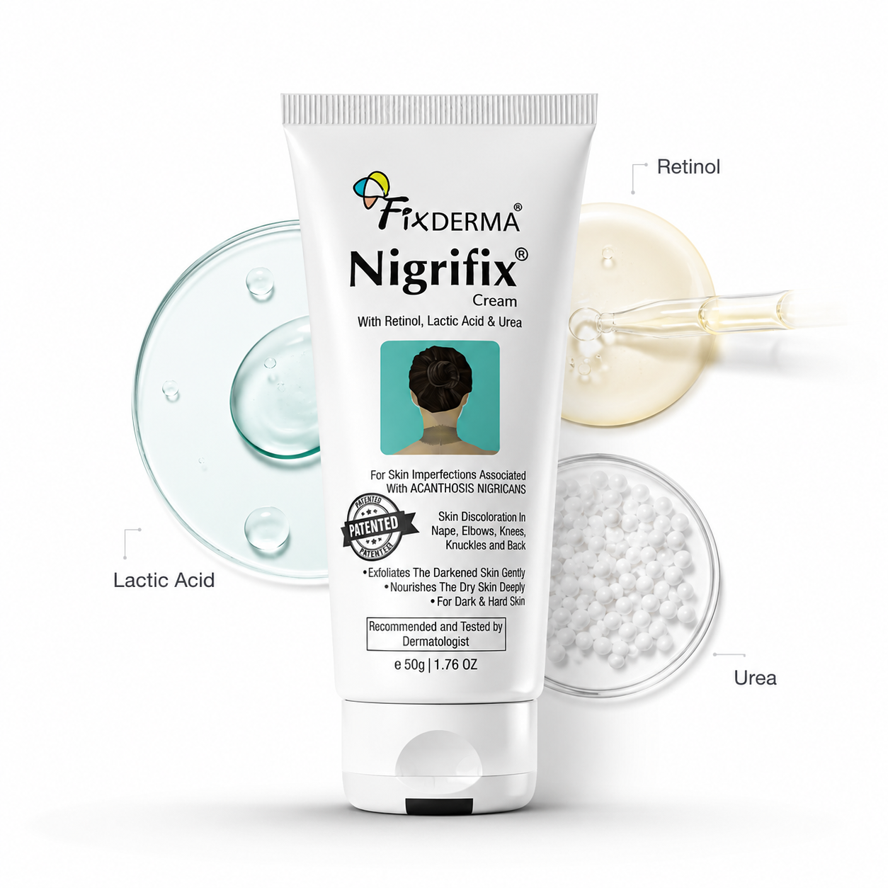 FixDerma Nigrifix Cream with Retinol, Lactic Acid & Urea | For Acanthosis Nigricans & Dark Skin Areas | 50g