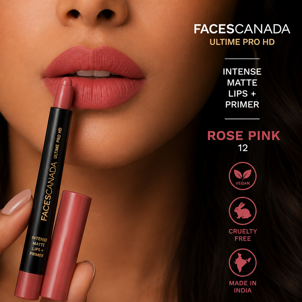 FACES CANADA Ultime Pro HD Intense Matte Lips + Primer Crayon – Long Lasting Matte Lip Color | 1.4g