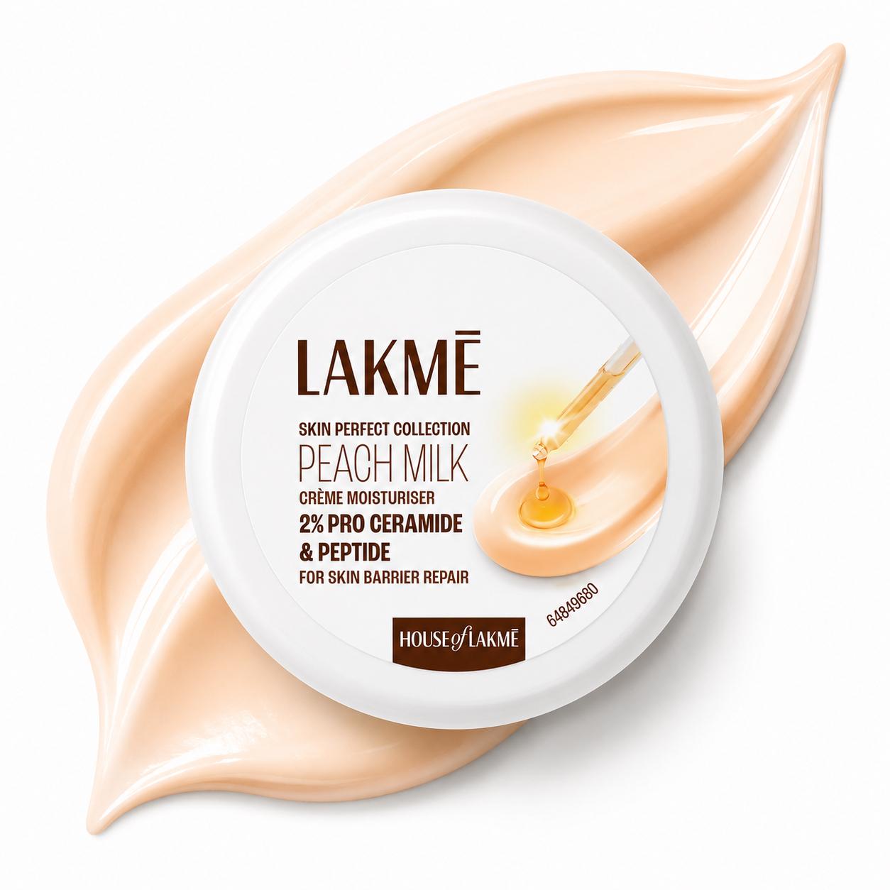 Lakmé Skin Perfect Collection Peach Milk Crème Moisturiser with 2% Pro Ceramide & Peptide | 25g