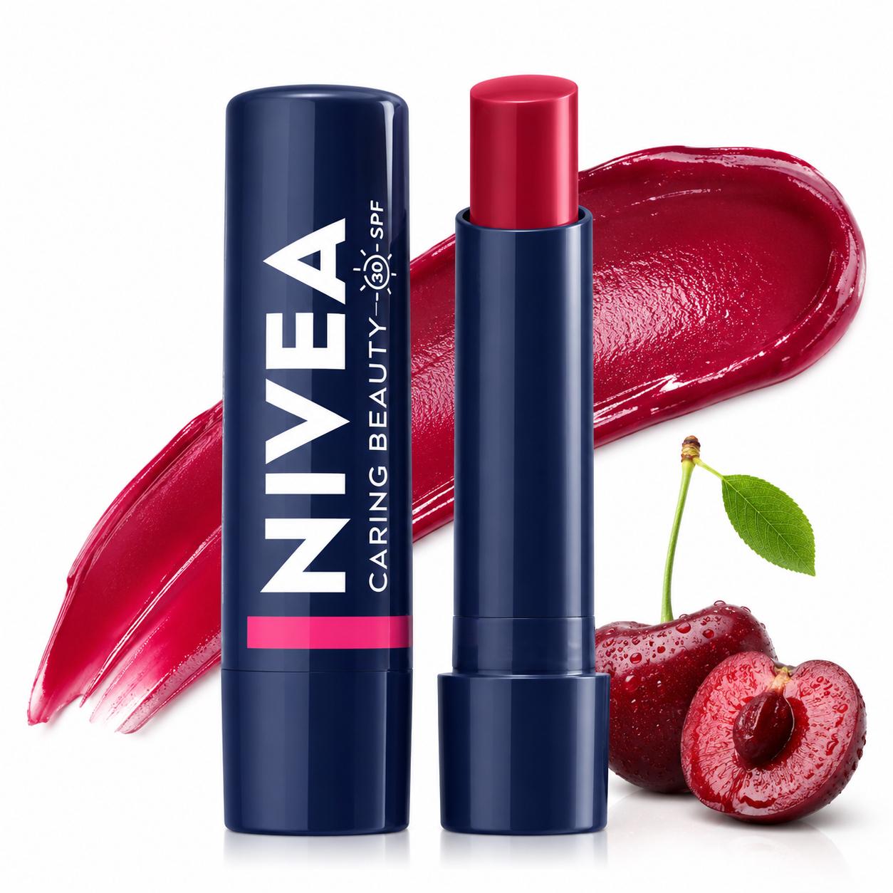 NIVEA Caring Beauty Lip & Cheek Balm - Cherry | SPF Lip Balm & Cheek Tint | 4.8g