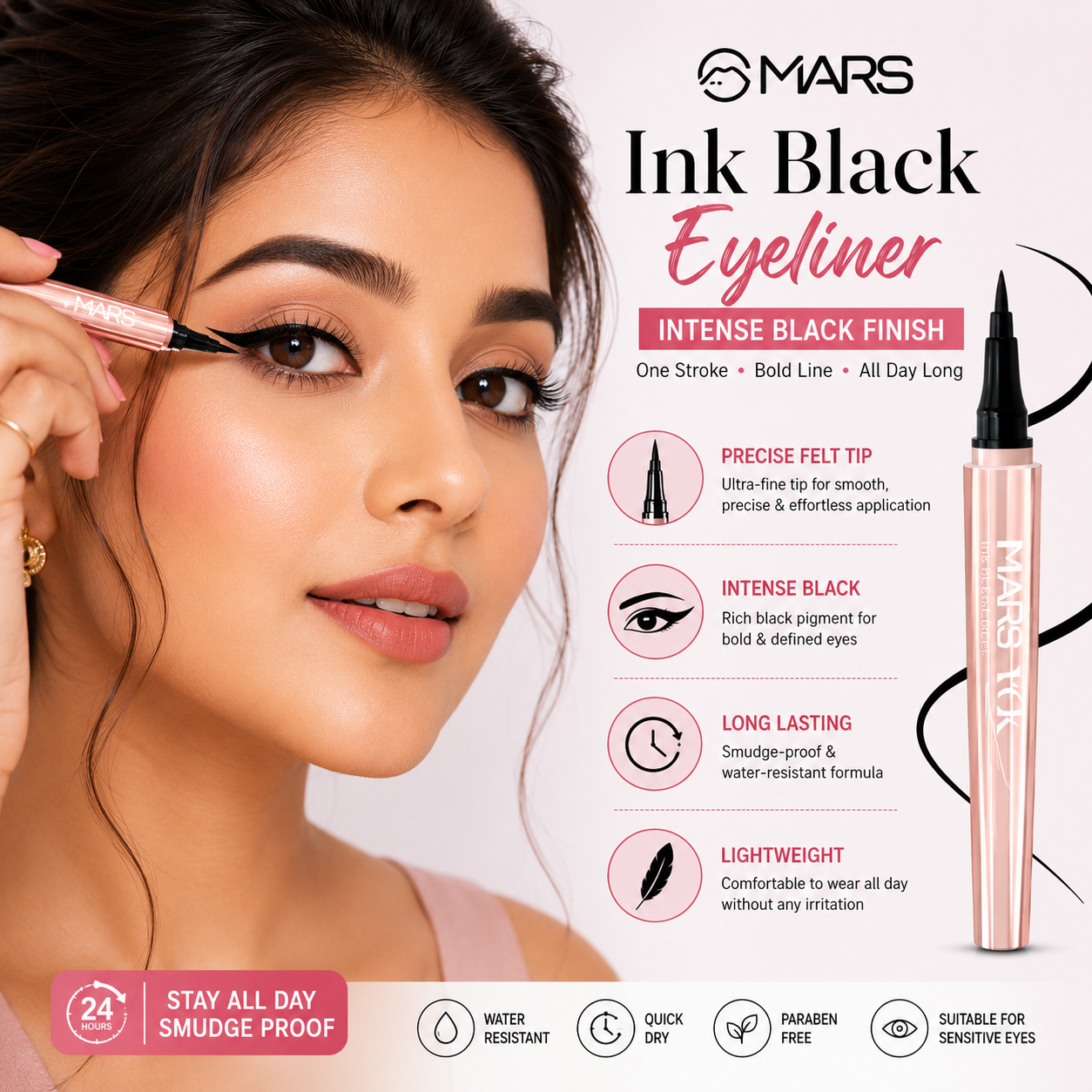MARS Ink Black Eyeliner – Precision Felt Tip | Intense Black | 1ml
