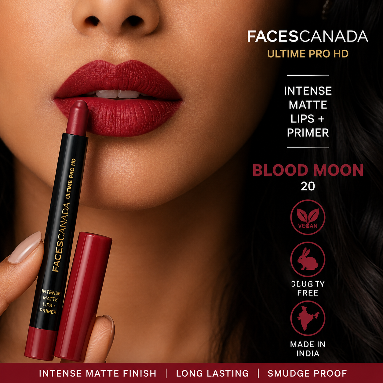 FACESCANADA Ultime Pro HD Intense Matte Lip + Primer – Blood Moon 20 | Long Lasting Lipstick | 1.4g