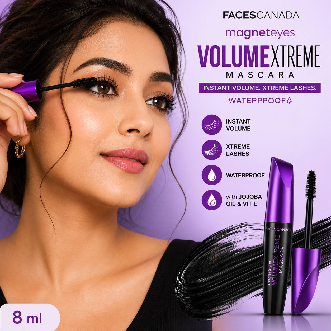 Faces Canada Magneteyes Volume Xtreme Waterproof Mascara – 8ml | Instant Volume & Waterproof
