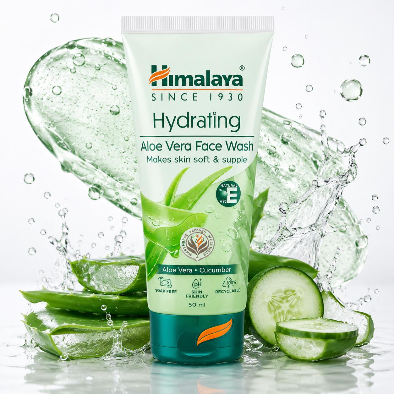 Himalaya Hydrating Aloe Vera Face Wash with Aloe Vera & Cucumber | Gentle Hydrating Face Cleanser | 50ml