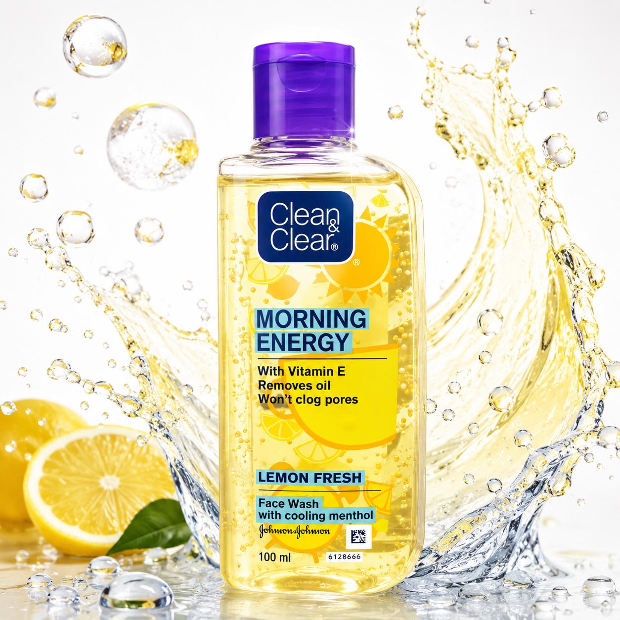 Clean & Clear Morning Energy Lemon Fresh Face Wash with Vitamin E & Cooling Menthol | Oil Control Face Wash | 100ml