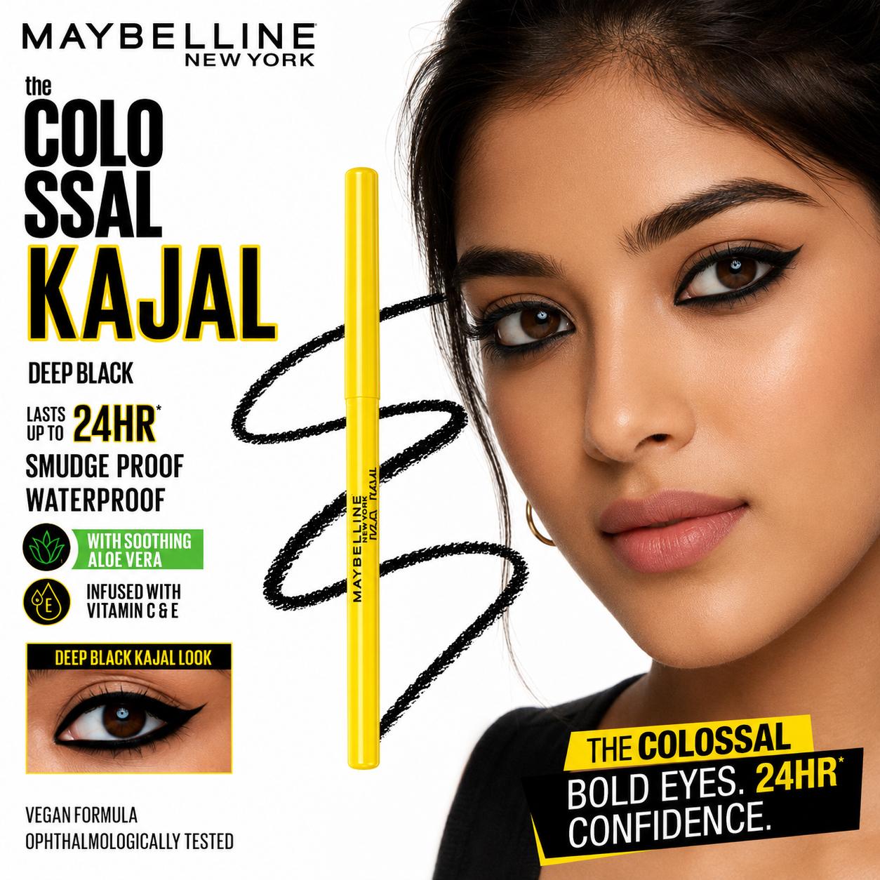 Maybelline New York The Colossal Kajal – Deep Black | 24H Smudge Proof | 0.35g
