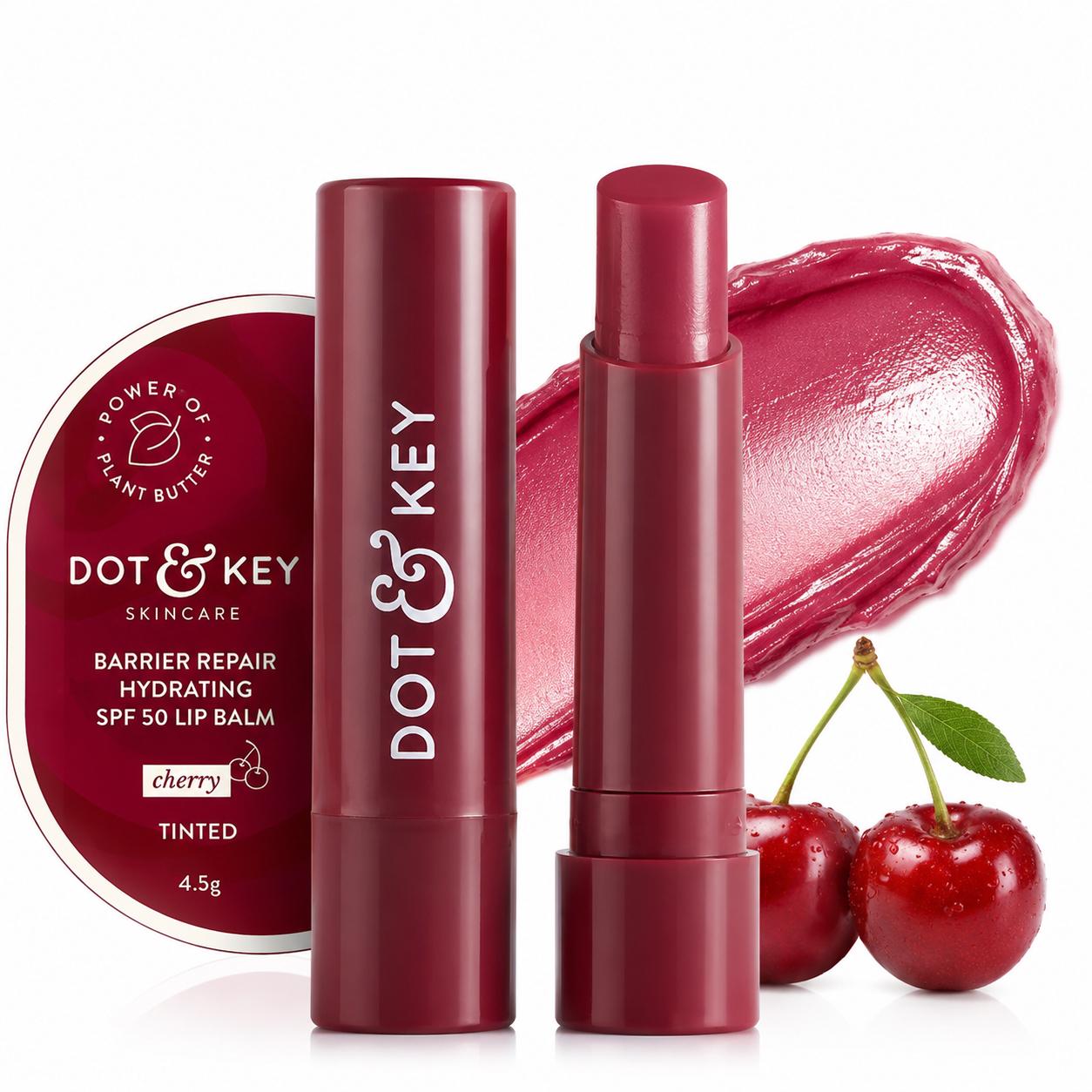 Dot & Key Barrier Repair Hydrating SPF 50 Lip Balm - Cherry | Tinted Lip Balm | 4.5g
