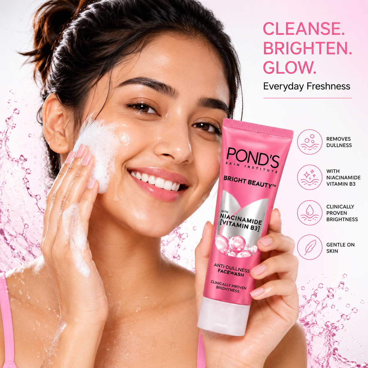 POND’S Bright Beauty Anti-Dullness Facewash with Niacinamide (Vitamin B3) | Brightening Face Cleanser | 50g
