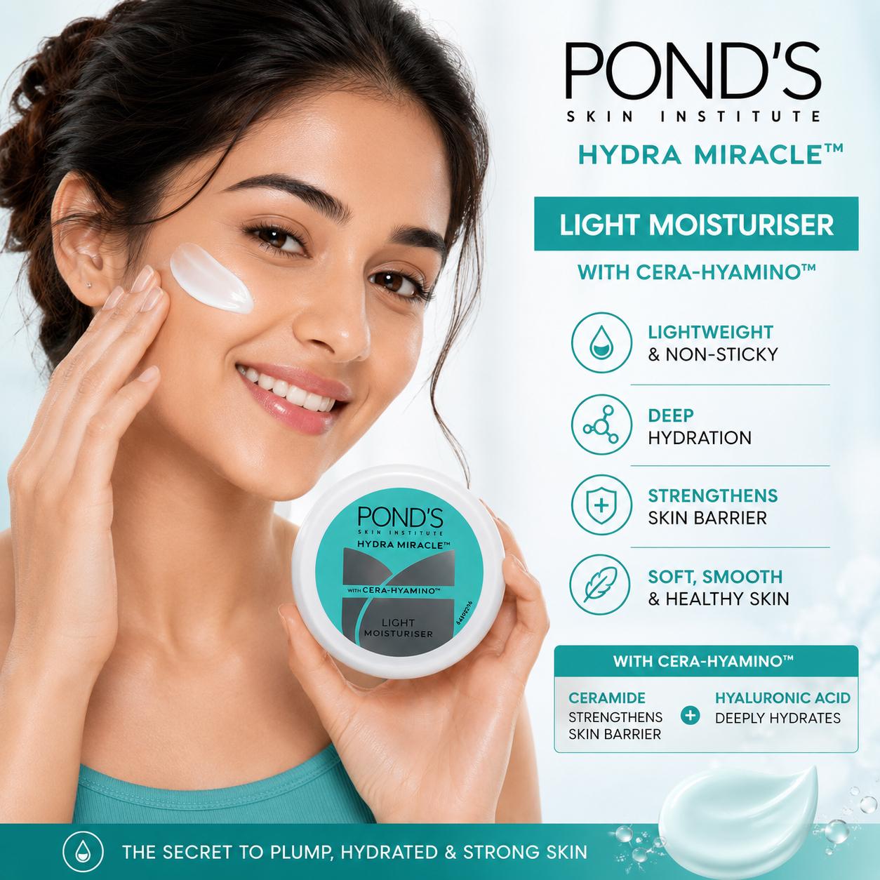 POND’S Skin Institute Hydra Miracle Light Moisturiser with Cera-Hyamino™ | Lightweight Hydrating Face Cream | 25ml