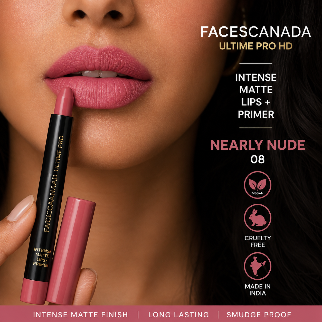 FACESCANADA Ultime Pro HD Intense Matte Lip + Primer – Nearly Nude 08 | Long-Lasting Matte Lip Crayon | 1.4g